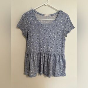 blue floral ribbed peplum top blouse